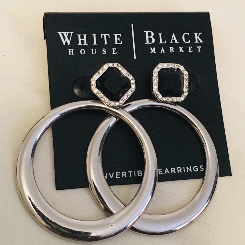 WHBM Sliver & Black Crystal convertible Earrings